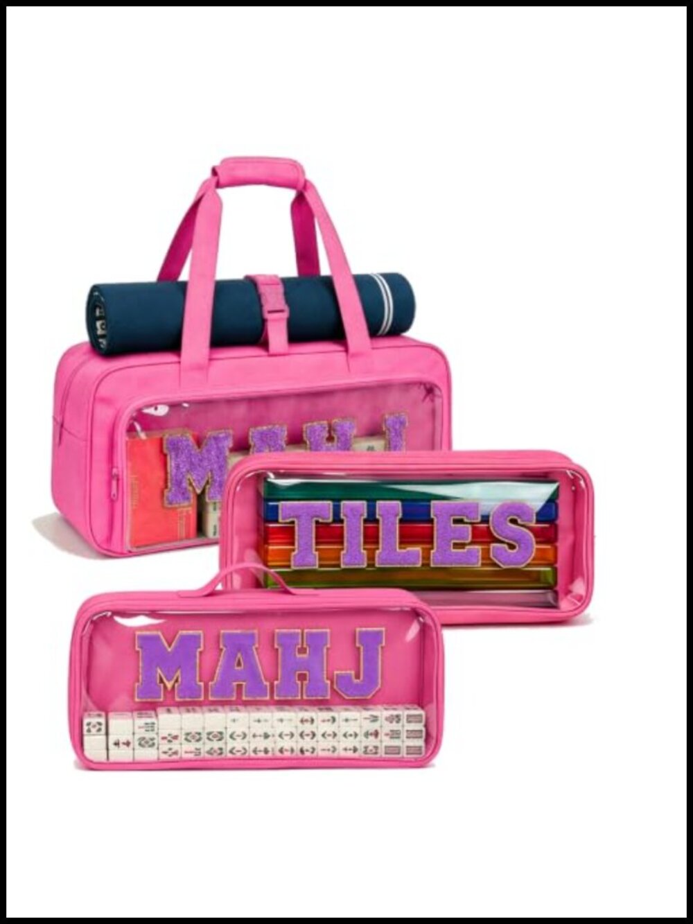 3Pc Canvas Mahjong Bag Set for Tiles and Racks, with Mat Holder, Zippered